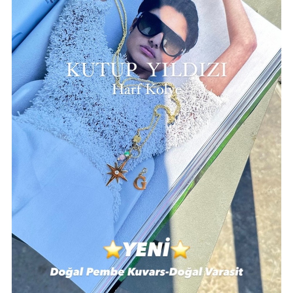 Kutup Yıldızı Harf Doğal Aşk Taşı Kolye | 925 Gümüş Kutup Yıldızı Harf Doğal Aşk Taşı Kolye | 925 Gümüş