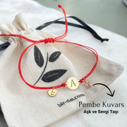 Doğal Pembe Kuvars 1 Adet HARF BİLEKLİK ( Harf seçeneği ile ) | 925 Gümüş