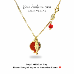 Nar & Balık Doğal Nazar Taşı Mercan Kolye | 925 Gümüş