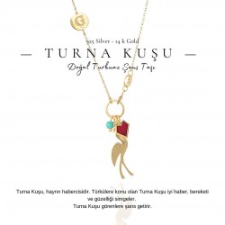 Turna Kuşu Doğal Turkuaz Şans Taşı Kolye | 925 Gümüş Turna Kuşu Doğal Turkuaz Şans Taşı Kolye | 925 Gümüş