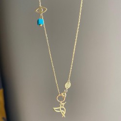 Kırlangıç Kuşu Doğal Turkuaz Şans Taşı Kolye | 925 Gümüş Kırlangıç Kuşu Doğal Turkuaz Şans Taşı Kolye | 925 Gümüş
